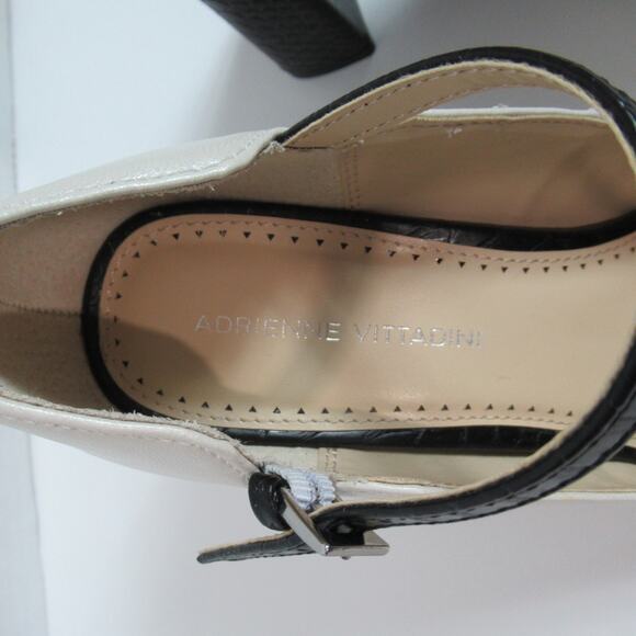 Adrienne Vittadini Heels Womens Size 7.5 Cream Black Toe Pierce Chunky Classy - Picture 2 of 13